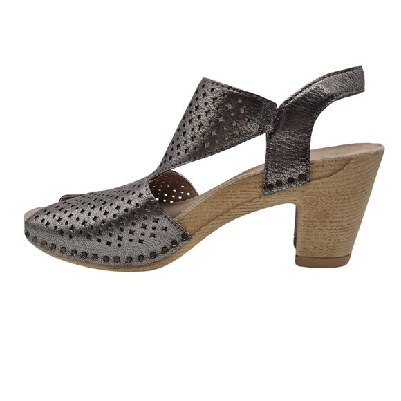 Dansko Teagan Laser Cut Leather Heeled Sandals Women's Size 40 Gray Metallic 384 - Picture 5 of 10